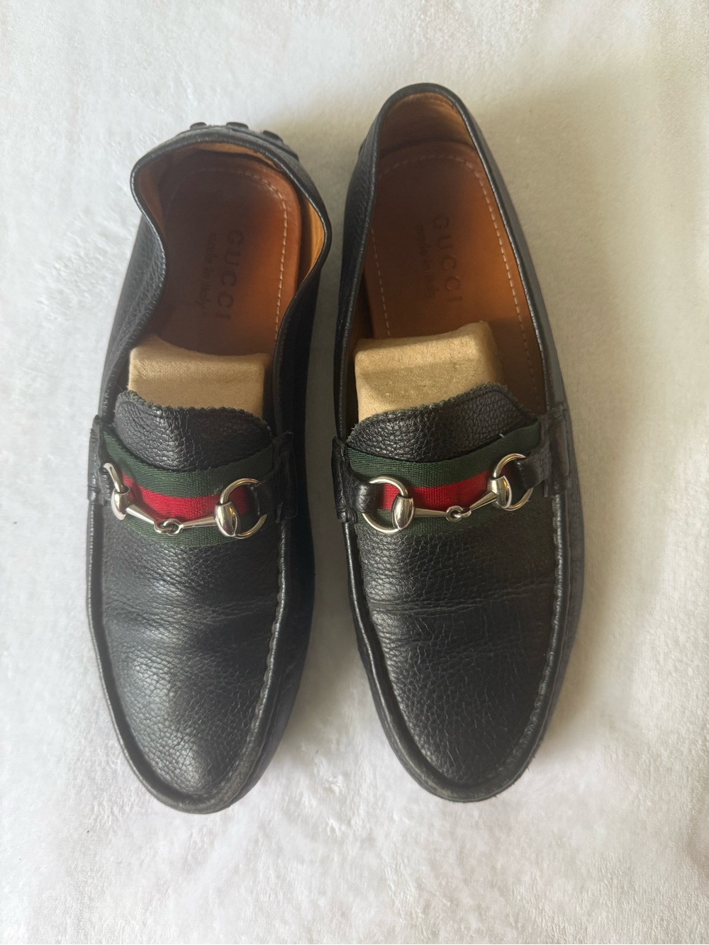 Gucci Black Leather Loafers with Red and Green Web & Silver Horsebit